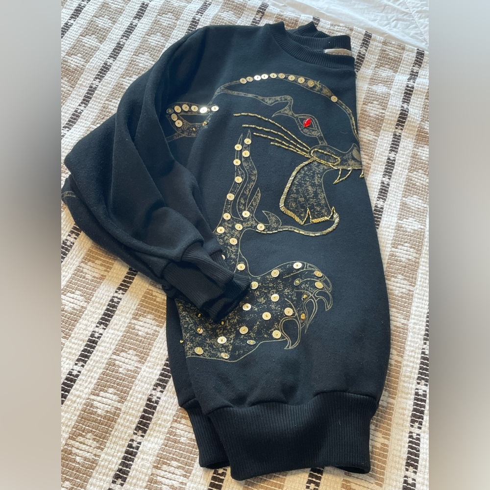 Vintage cougar embroidered hand beaded sweater